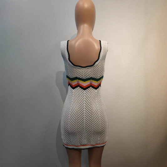 Rainbow Knitted Dress Mid-length Hollow Vest