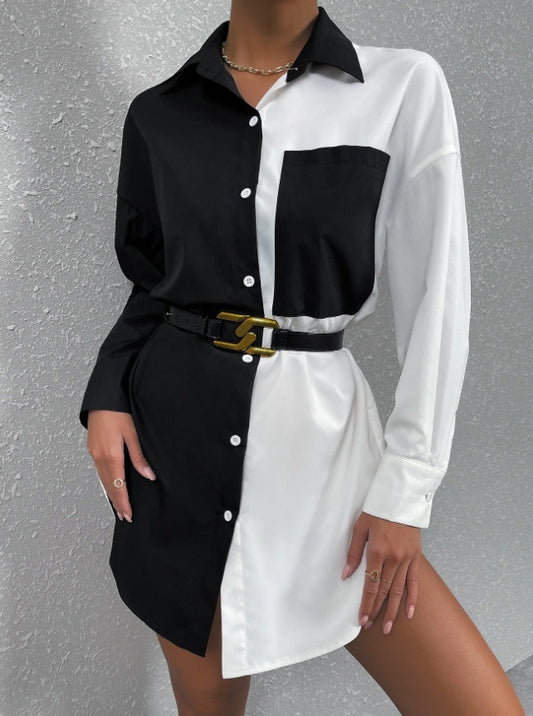 Women's Casual Shirt Black And White Contrast Suitable For Summer