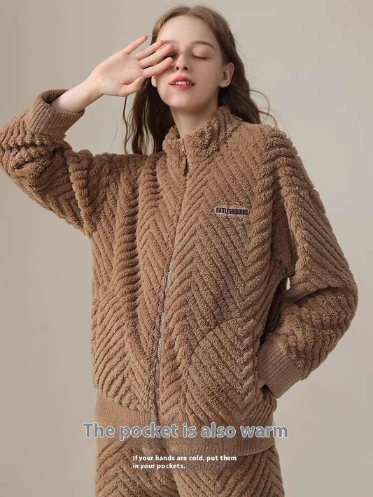 Women's Pajamas Fleece-lined Thickened Flannel Warm Loungewear Suit
