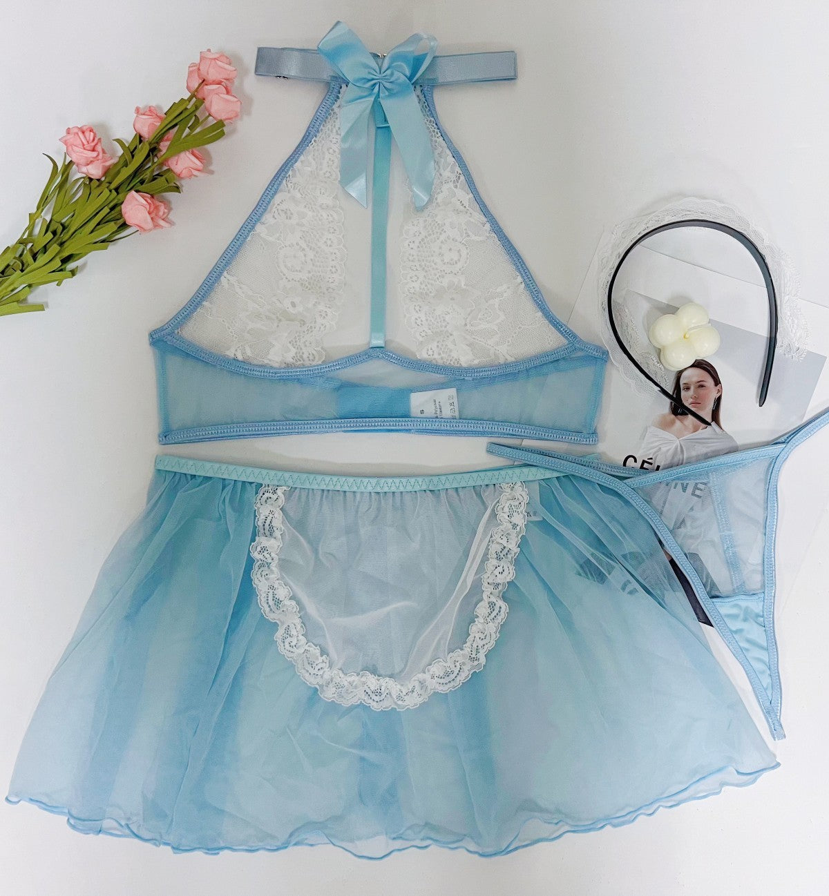 Role Play Maid Uniform Mesh See-through Seductive Set