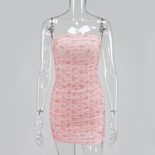 Women's New Floral Tube Top Halter Slim Suspender Skirt Dress