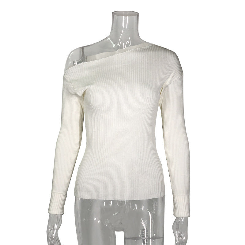 Ladies white slanted shoulder long sleeve top
