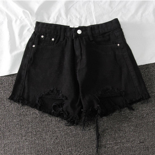Summer New Denim High Waist Korean Shorts Women Loose Holes Chic Tassel A Word Wide Leg Hot Pants Trend