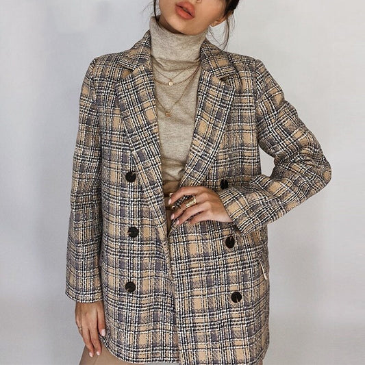 Winter double-breasted plaid blazer