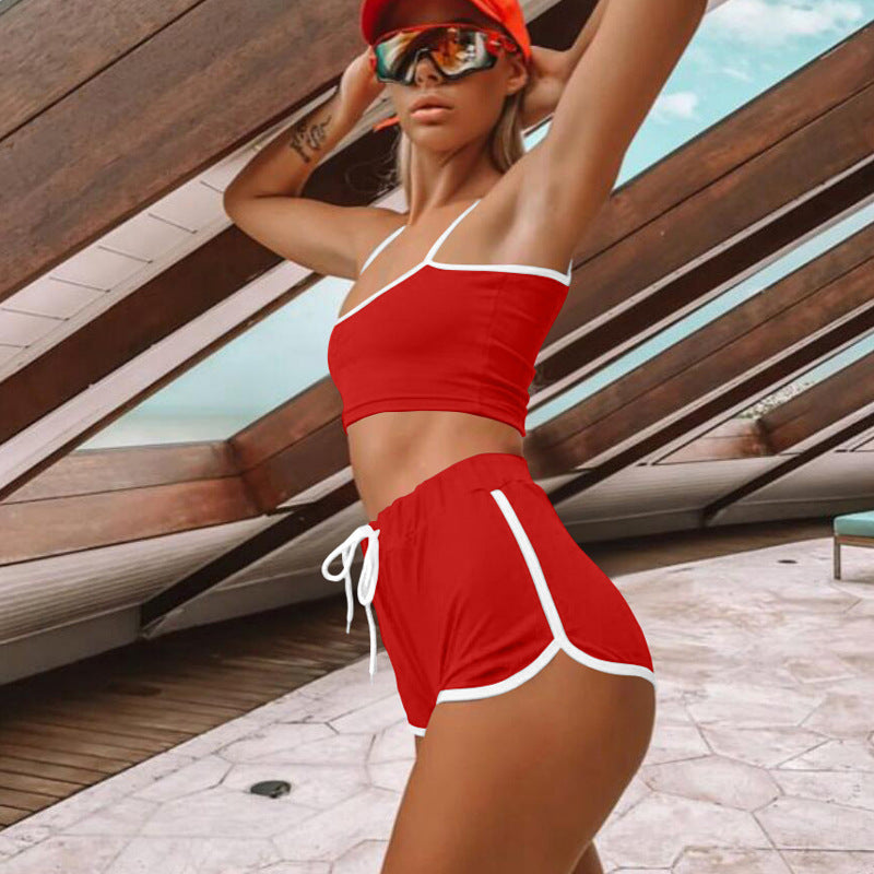 Sexy Two-Piece Suspender High-Waist Shorts Set, Drawstring Shorts Set Women