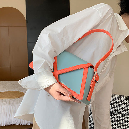 Panelled Trapezoid Underarm Bag Women High Quality Shoulder Bag Leather Luxury