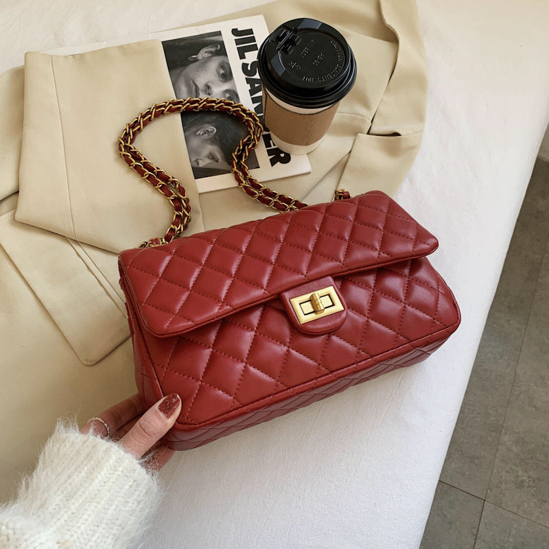 New Luxury Diamond Lattice Shoulder Women Bag Elegant Black