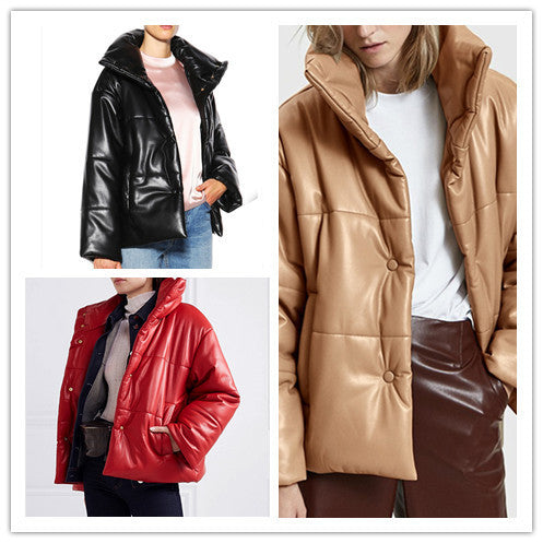 Big Lapel Leather Stand Collar Short Bread Jacket