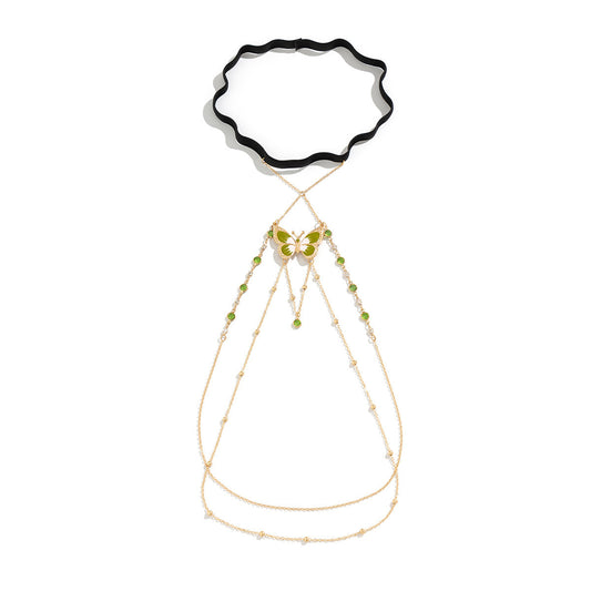 Elastic Band Leg Bracelet Green Painted Butterfly