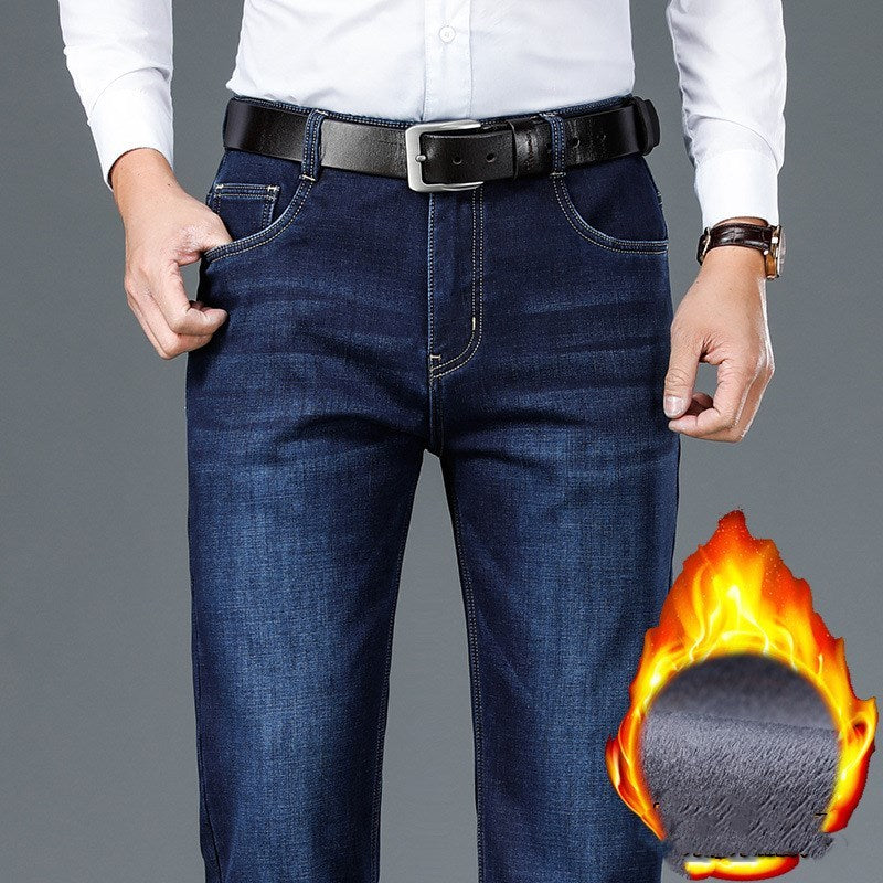 Plush Thick Slim Straight-leg Warm Casual Men's Jeans