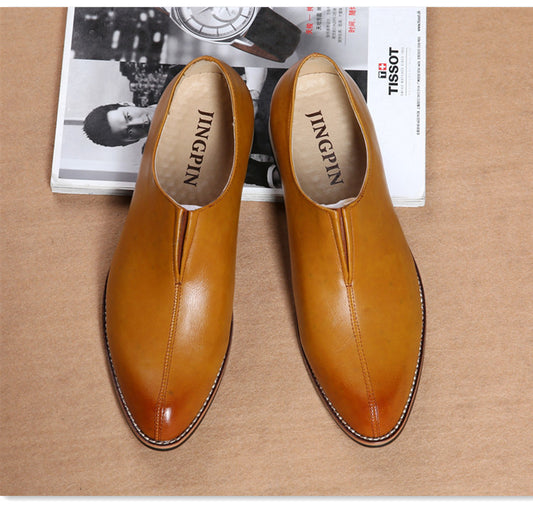 Retro pointed toe slip on casual leather shoes