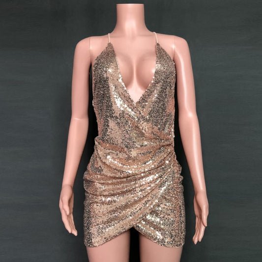 Temperament backless sequin suspender dress