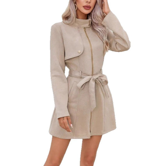 Autumn And Winter Simplicity Double Breasted Lapel Fashion New Green Waist-tight Temperament Women's Short Jacket