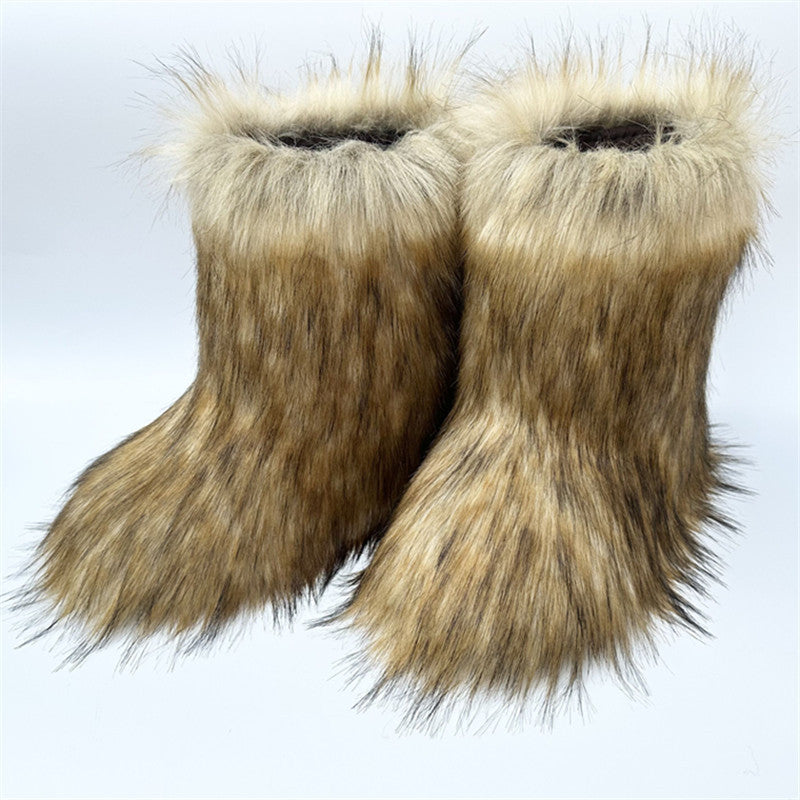 Thickened Plus Size Mid-calf Furry Fur Clothing Snow Boots