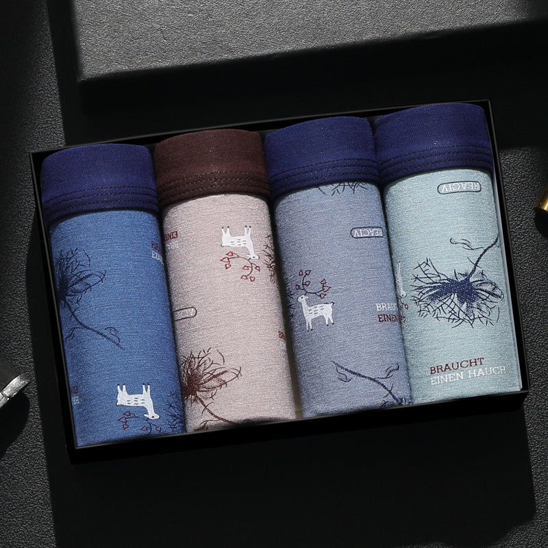 Non-marking ice silk modal men's boxer briefs 4 boxes