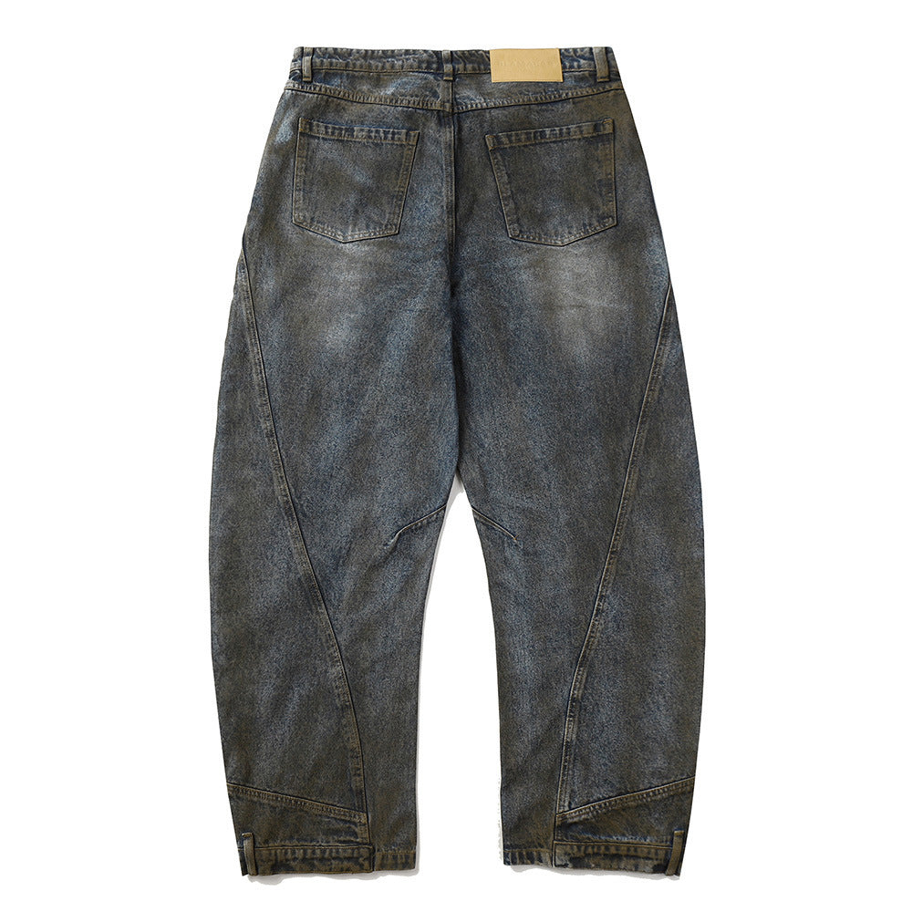 Waste Soil Distressed Dirty Dyed Jeans Men's Washed Punk Loose