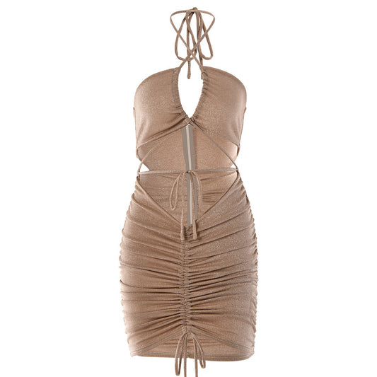 Autumn Bright Silk Dress Sexy Hot Girl Halter Halter