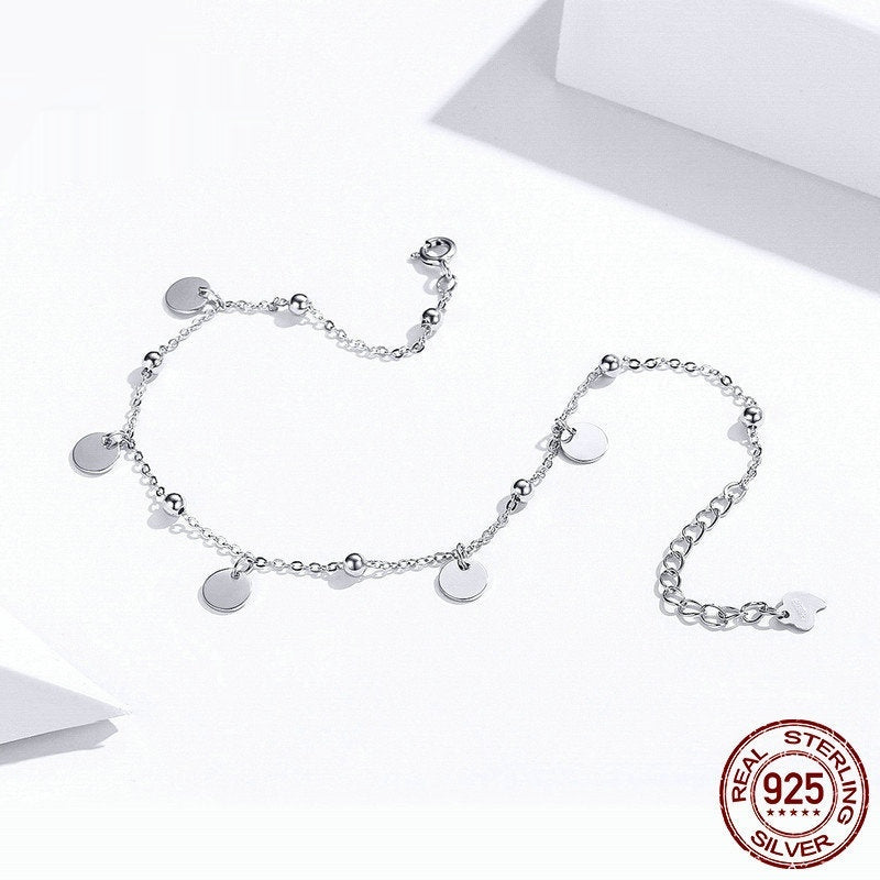 Round S925 Sterling Silver Fashion White Gold Plated Silver Anklet