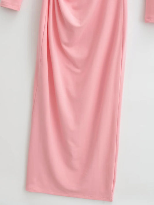 Women's Fashion Pure Color Half Collar Slim-fit Long-sleeved Dress