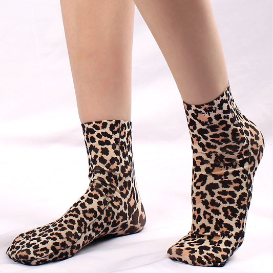 Leopard Print Large Flower Printed Multi-color Socks Sexy Girly Style Summer Breathable Anti-snagging