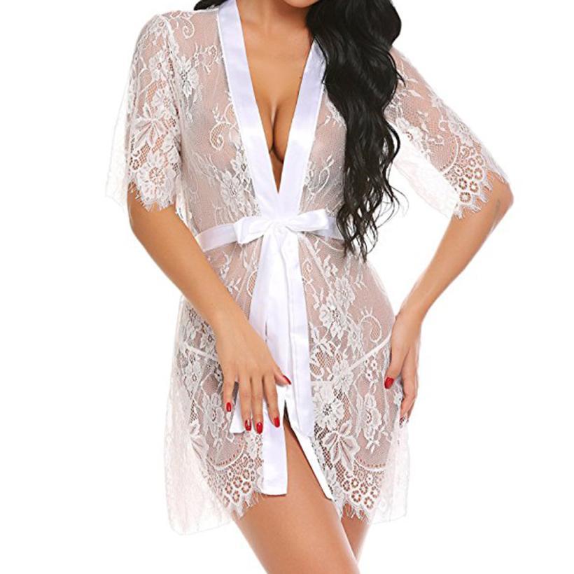 Lace deep V-neck home pajamas