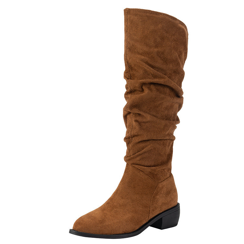 New Fashion Pointed Thick Heel Sleeve Suede High Leg Boot