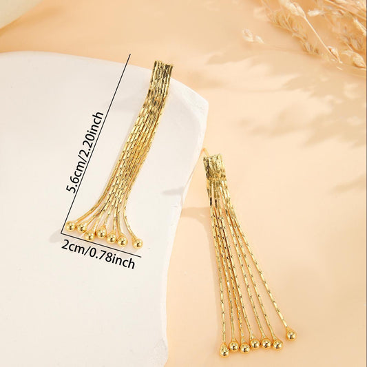 2pcs Fashionable Modern Thin Chain Earrings, Gold Bead Tassel Earrings, Suitable For Women's Daily Party Wear, Birthday Gifts