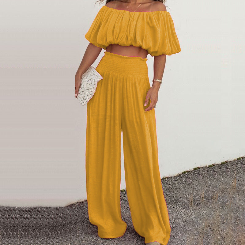 Women's Fashion Off-shoulder Wide-leg Pants Two-piece Set