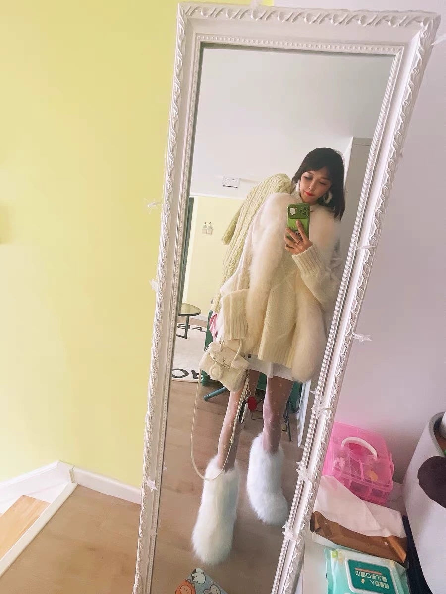 Raccoon Dog Fox Fur Fur Snow Boots