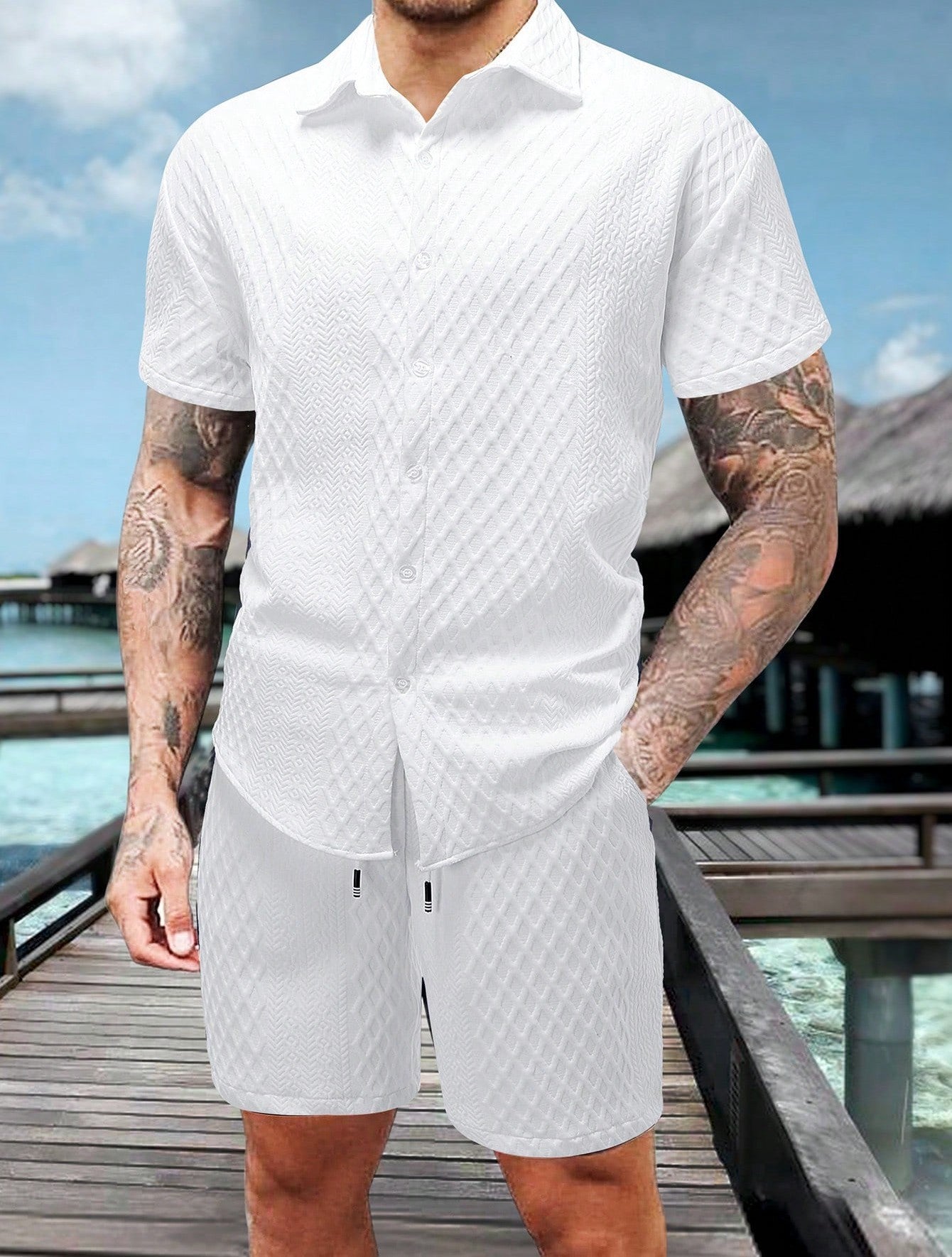 Men's Shirt Casual Loose Short Sleeves Shorts Suit