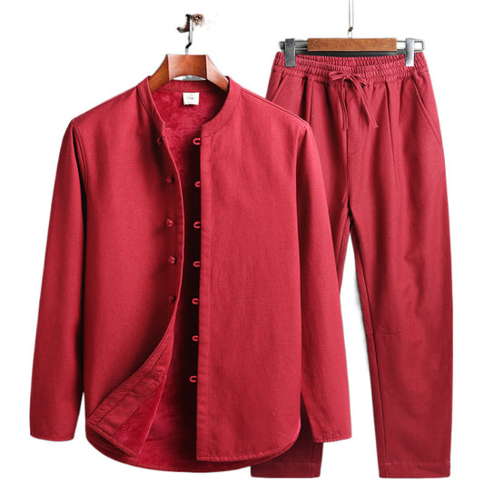 Tang Suit Outfit Chinese Retro Buckle Stand Collar Long Sleeve Cotton Linen Undershirt Coat
