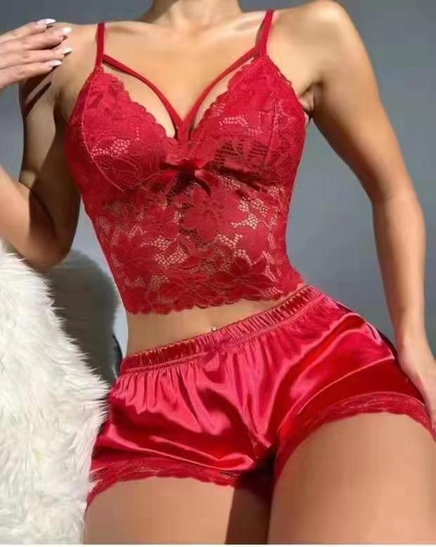 Lace Vest Top Lace Shorts Pajamas Suit