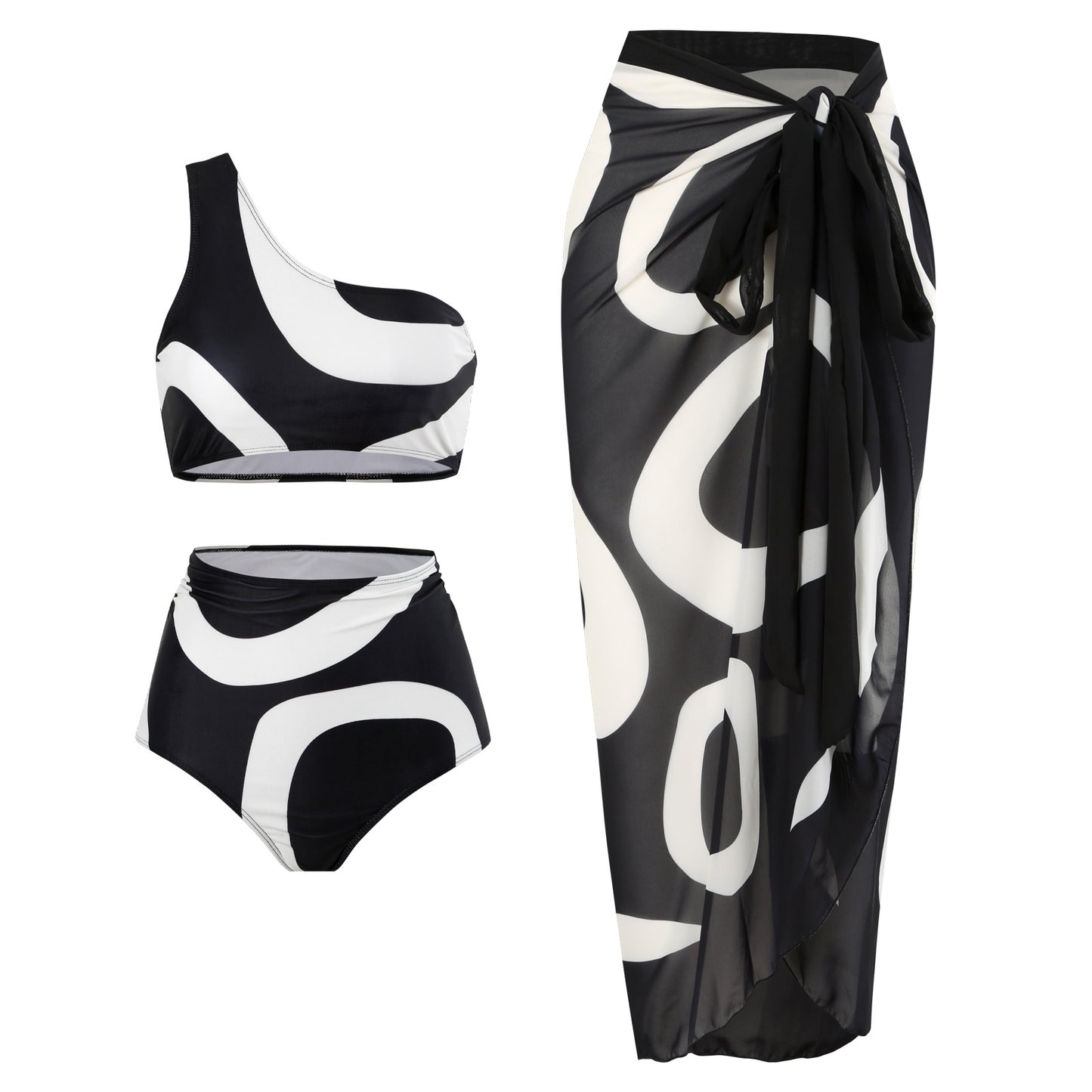 Women's Two-piece Swimsuit Bikini Wrap Skirt Suit One-shoulder Sexy