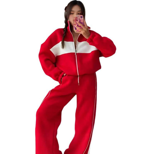 Women's Casual Advanced Contrast Color Comfortable Loose Sweater Pants Suit
