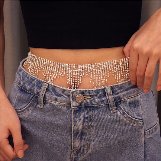 Cross-border Rhinestone Tassel Waist Chain Ins Wind Explosion Sexy Waist Chain