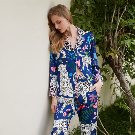 High-grade Ice Silk Long Sleeve Pajamas Homewear Suit