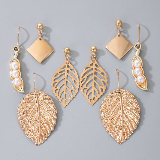 Textured Vintage Golden Leaf Earring Earring Set