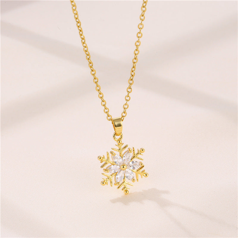 Snowflake Diamond Pendant Necklace Jewelry Stainless Steel