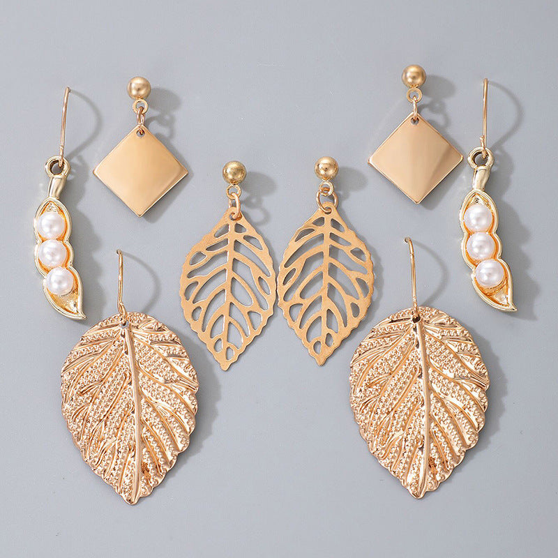 Textured Vintage Golden Leaf Earring Earring Set