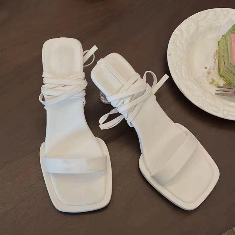 Niche Design Silver High Heels Transparent Stiletto Heel Roman Strap Elegant Sandals