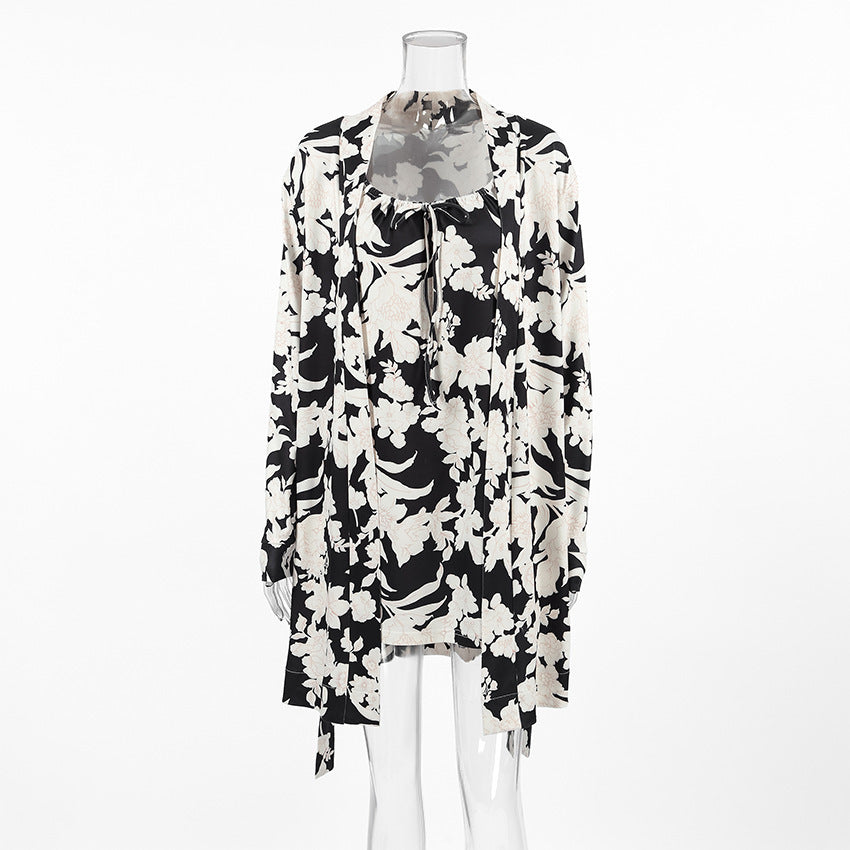 Printed Breathable Knitted Pajamas Suit Loose