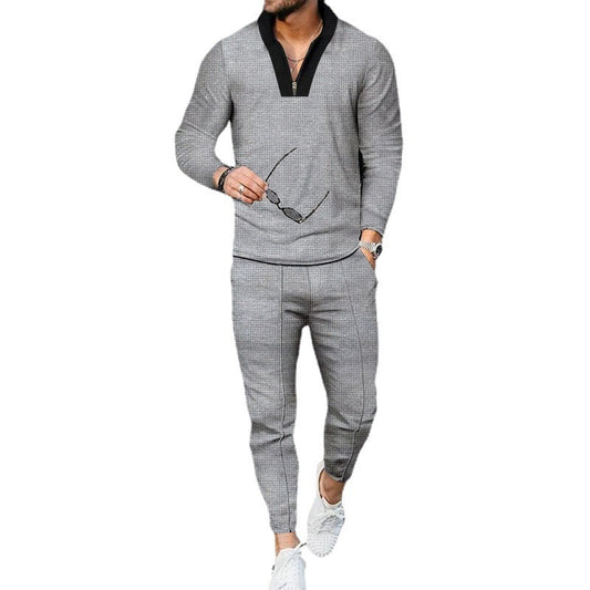 Men's Fashion Patchwork Stand-up Collar Half Zip Suit