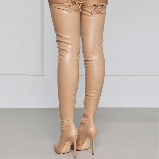 New Sexy Pu Pointed Side Zipper High Stiletto Heel Ladies Plus Size Over-the-knee Boots