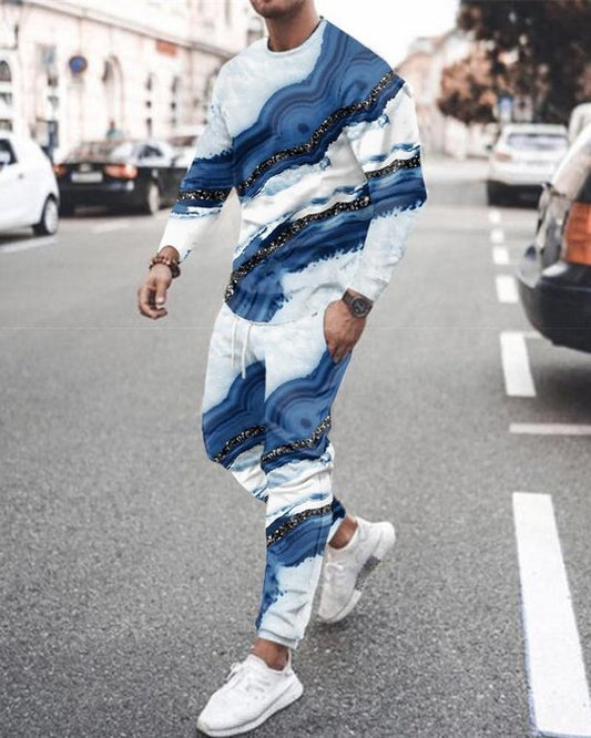 3d Digital Printing Crew Neck Sweater Sports Trousers Suit