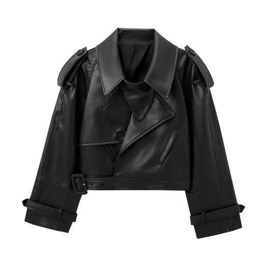Model Style Profile Shoulder Motorcycle Short Coat Leather Fashion Jacket
