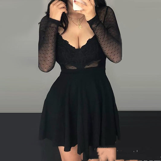 Ladies Fashion Black Lace Dress All Matching