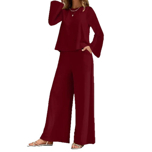 Long Sleeve Loose Wide Leg Pants Suit