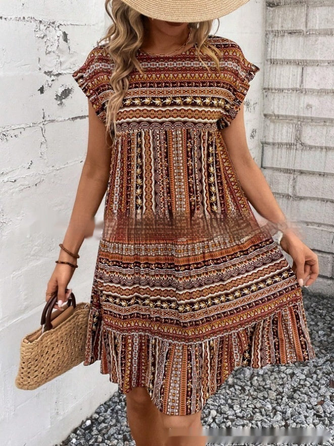 Summer New Printed Round Neck Casual All-matching Fashion Dress
