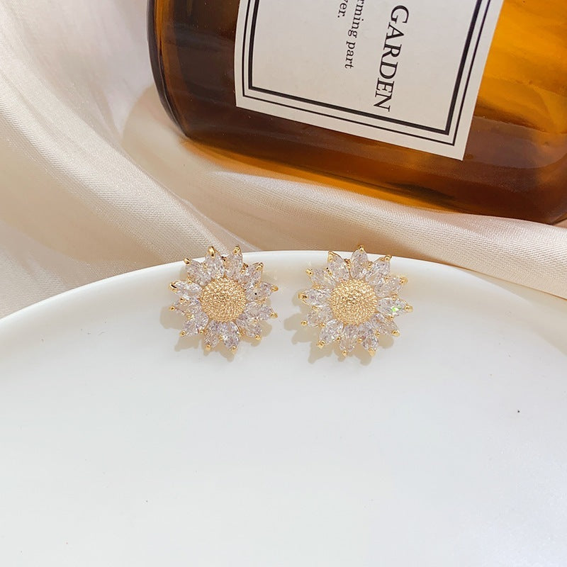 Sun Flower Korean Temperament Light Luxury Net Red Earrings Women