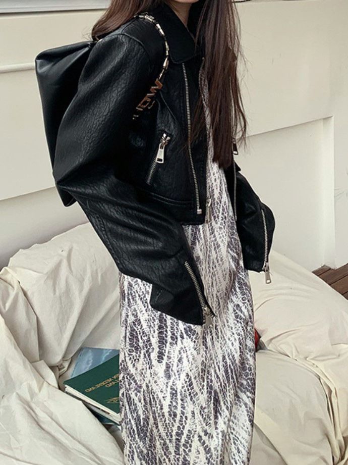 Elegant Slimming Versatile PU Leather Short Coat